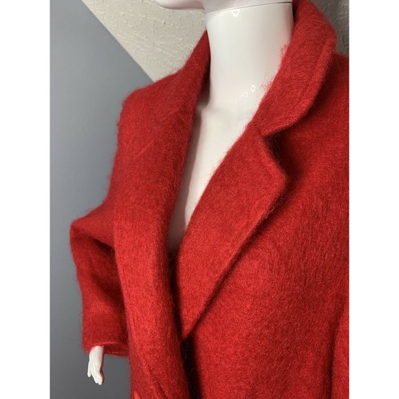 Vtg Leslie Fay Womens M/L Red Mohair Trench Coat Buttoned Front Pockets … - Picture 8 of 9